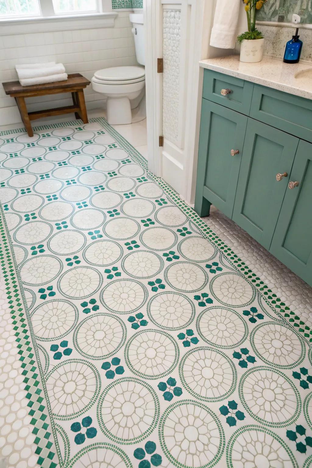 Penny tiles bring a retro twist with playful patterns.