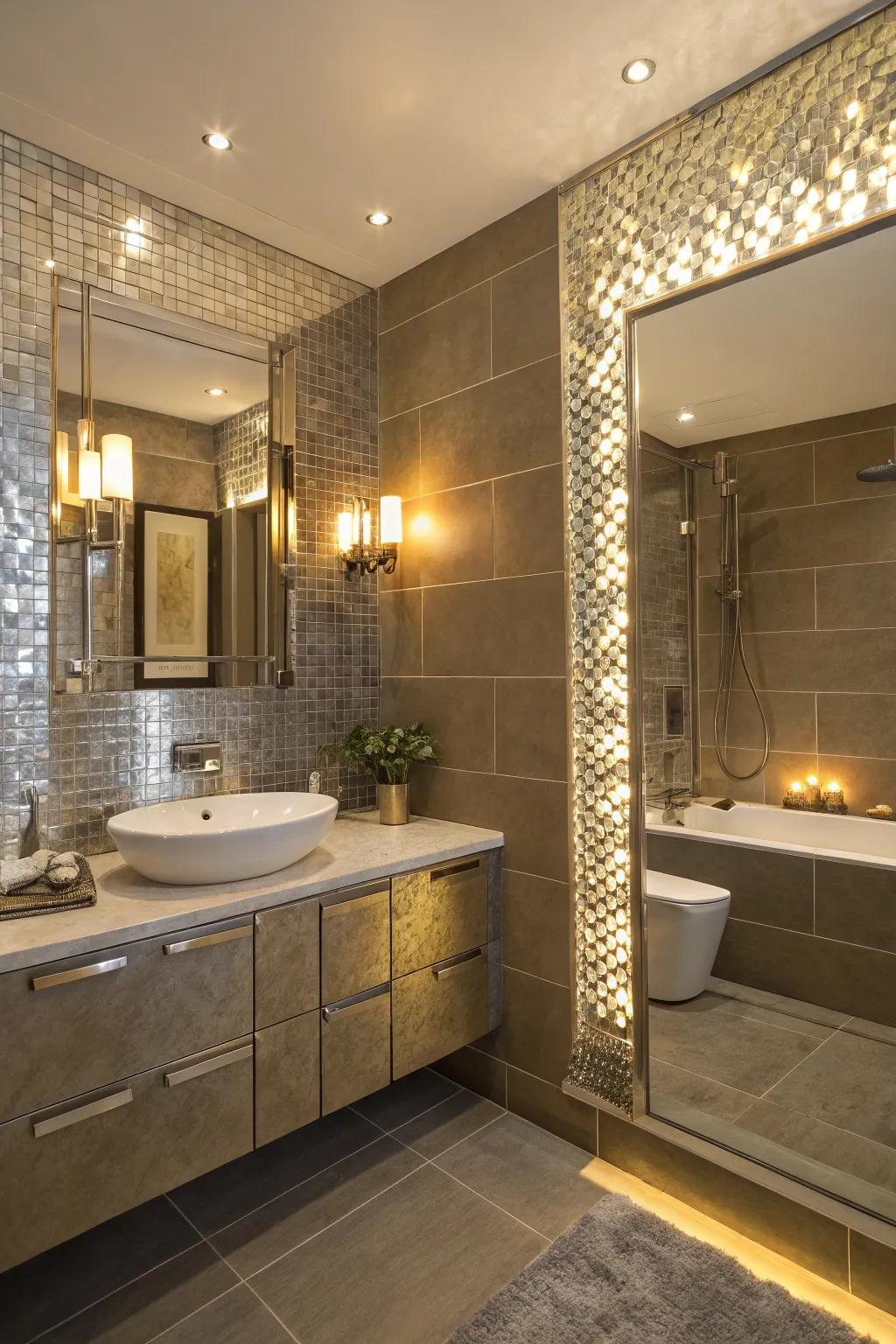 Add a touch of glamour with shimmering metallic tiles.