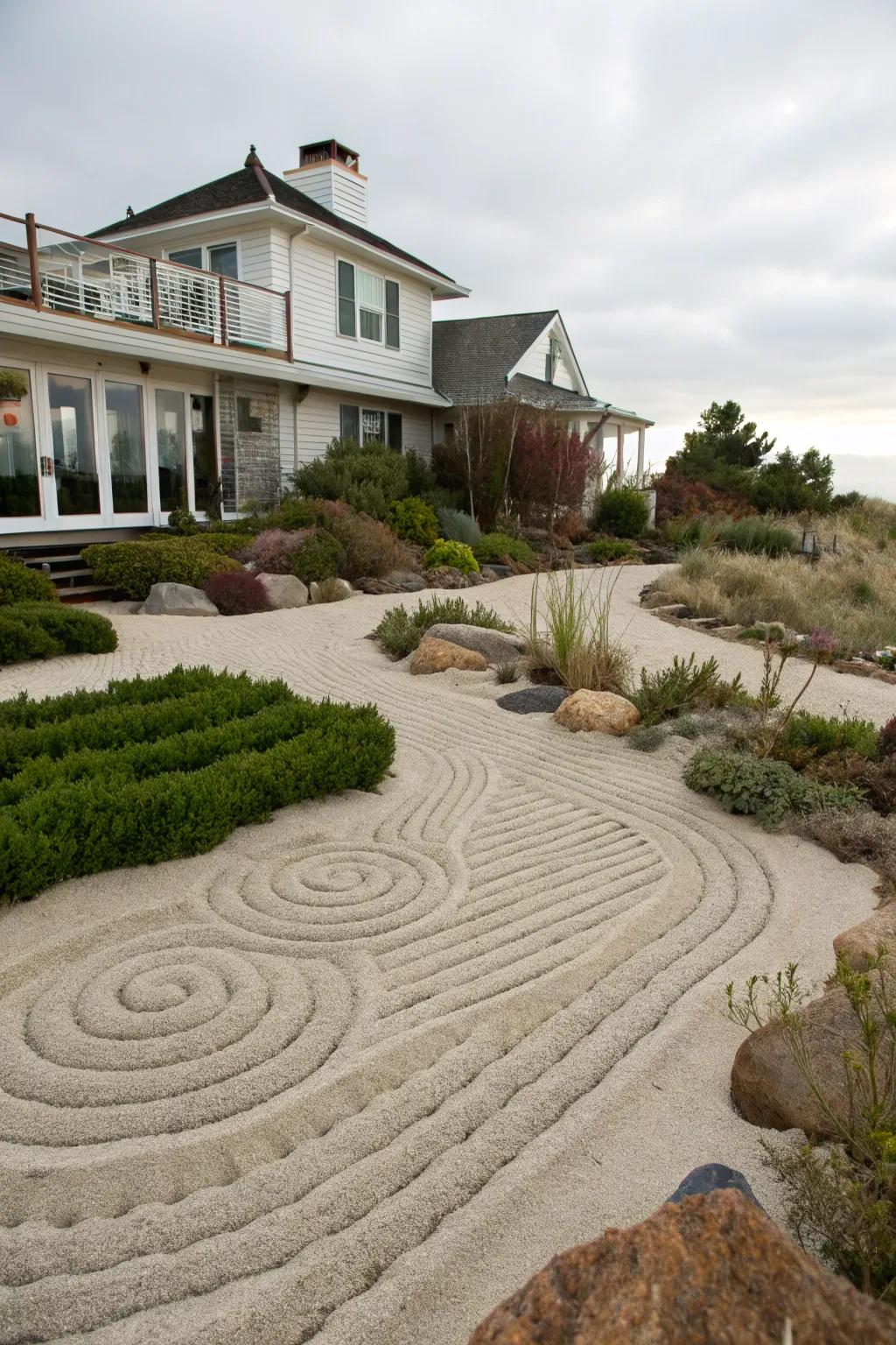 A tranquil sand garden reflecting the natural beach environment.