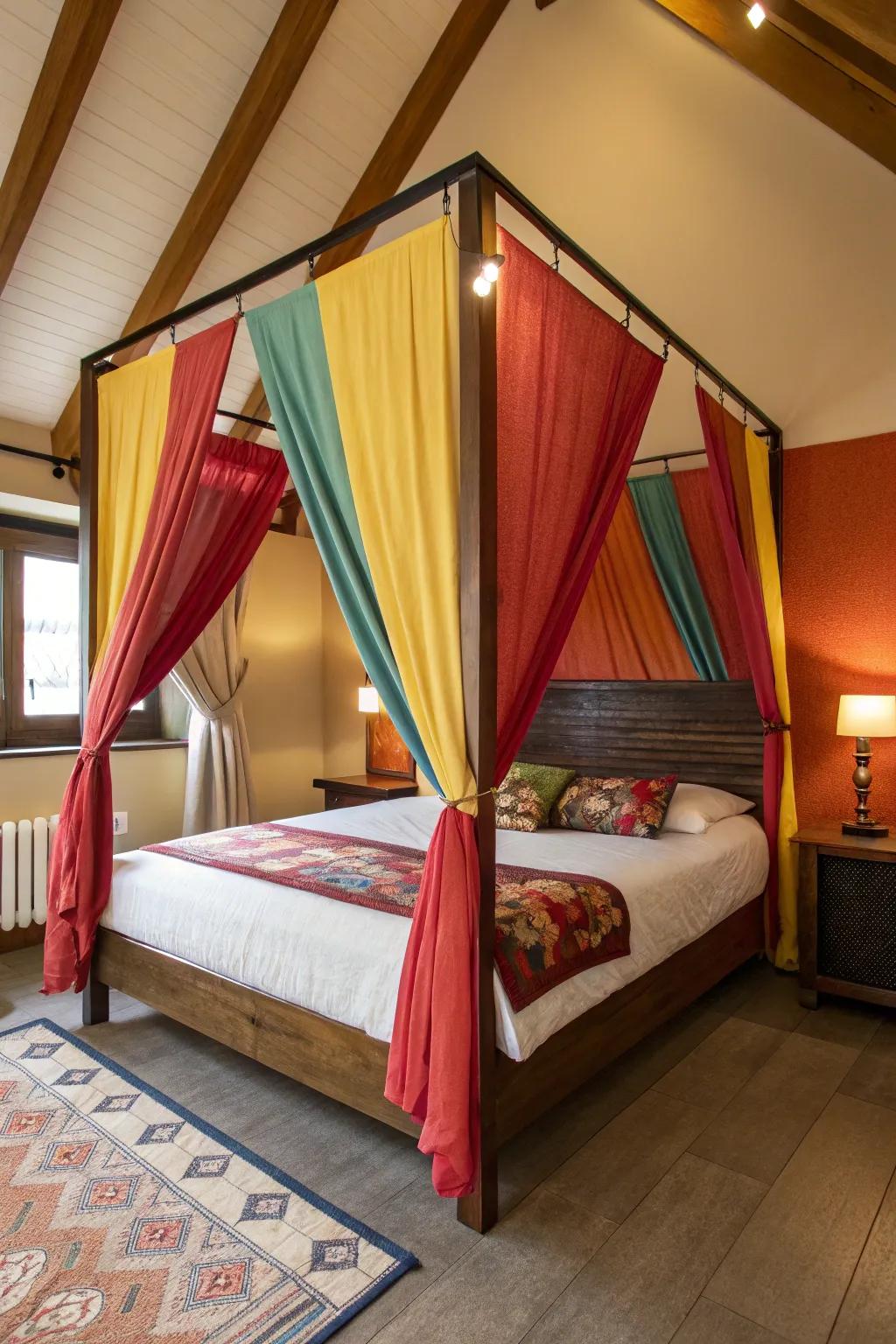 Color blocking transforms this canopy into a vibrant statement.
