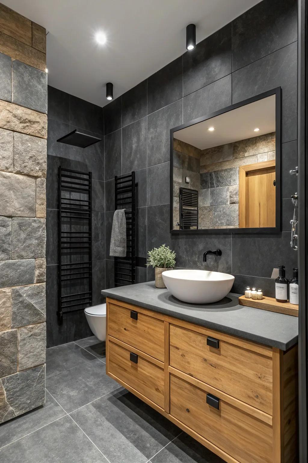 A bathroom incorporating natural elements for a warm and inviting atmosphere.