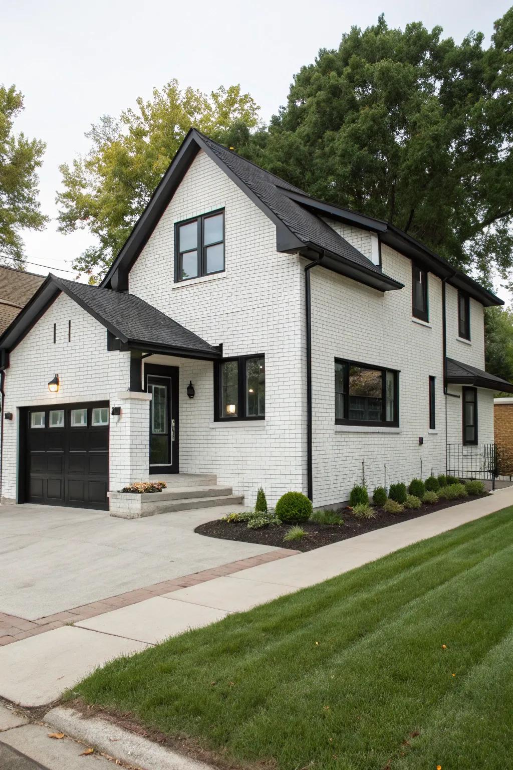 A modern update with white-painted brick and black trims.