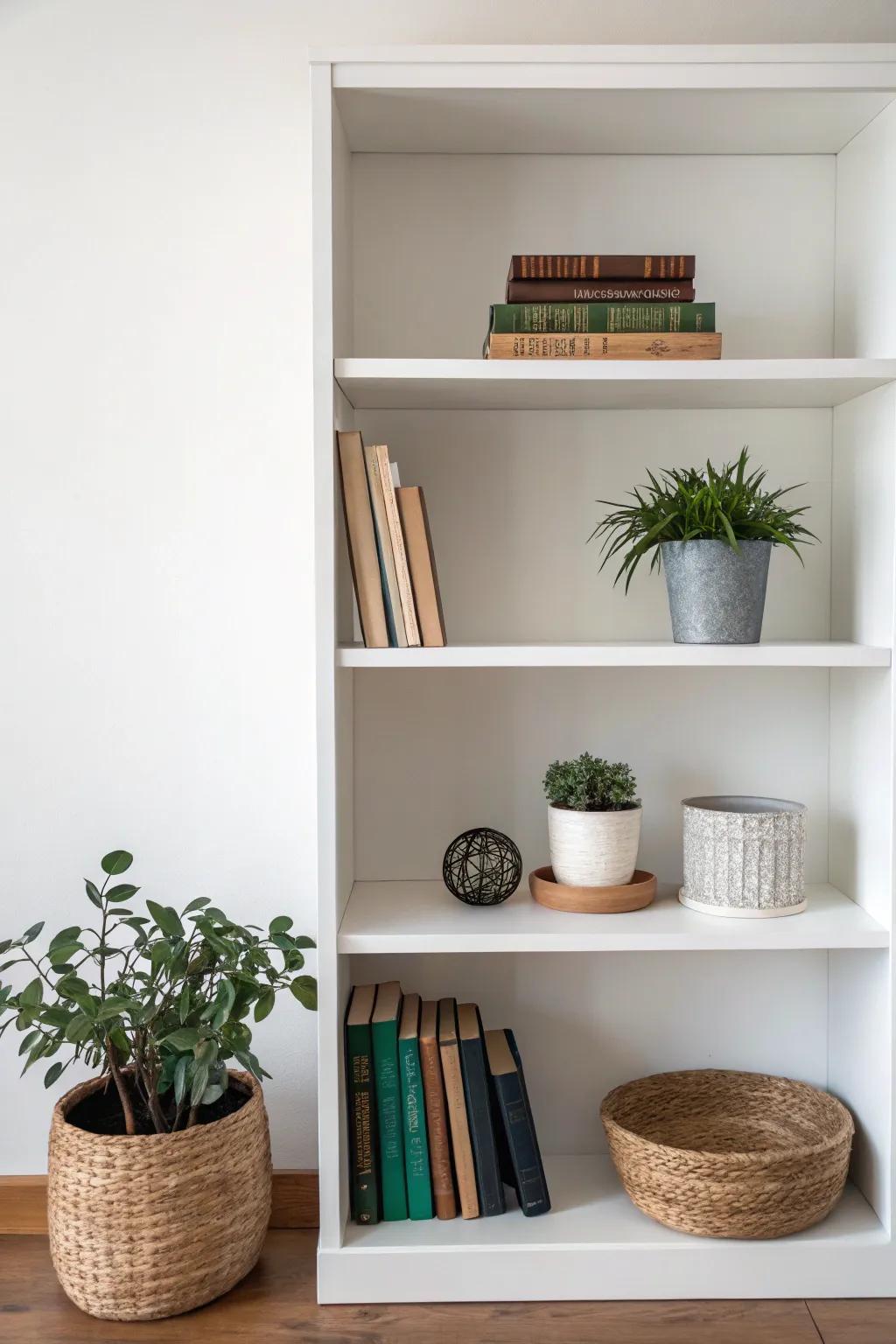 A minimalist bookshelf that speaks volumes with simplicity and space.