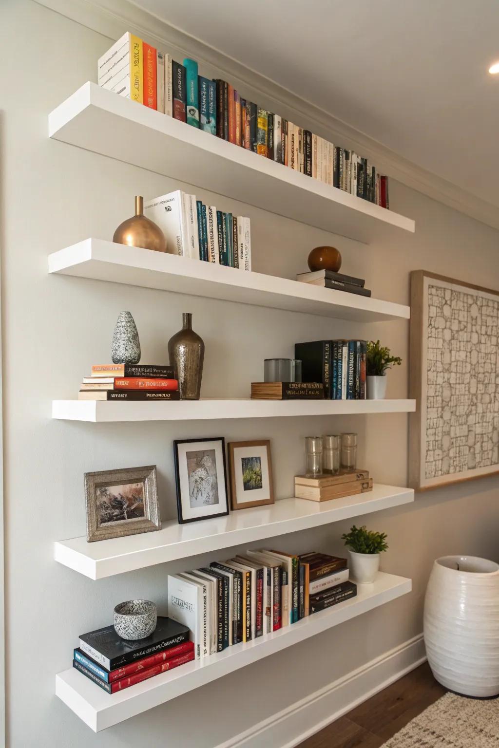 Floating shelves for a modern touch.