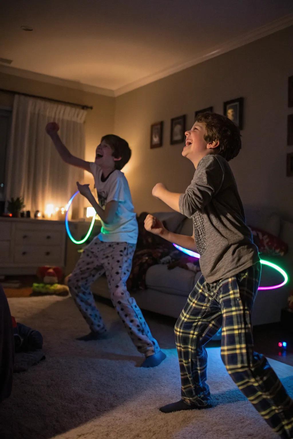 A glow stick dance party is a fun and energetic activity.