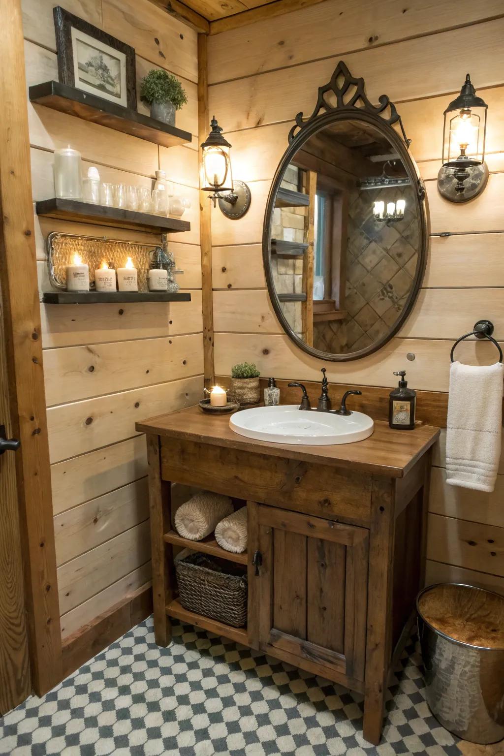 Vintage finds bring character to cabin bathrooms.