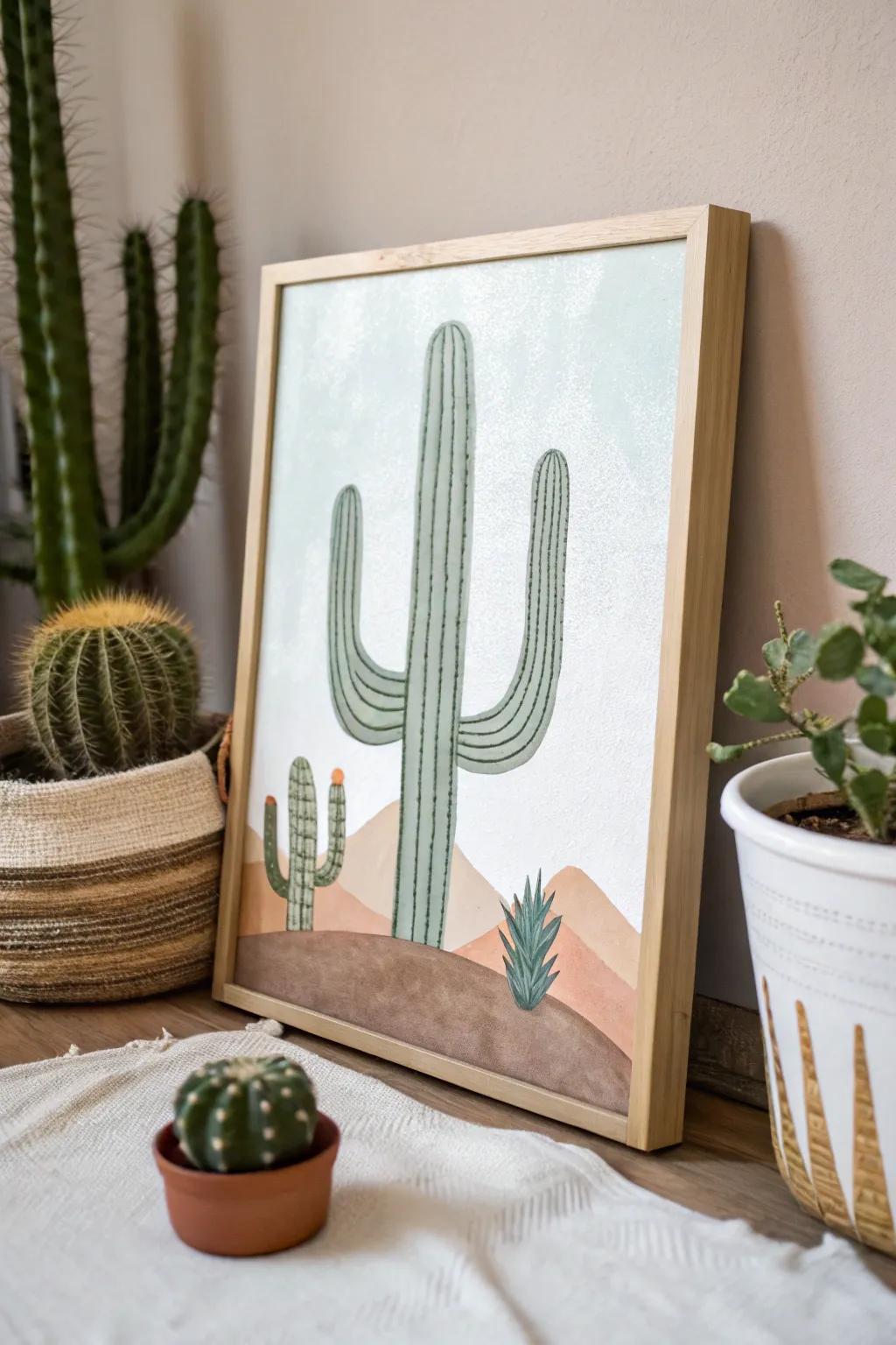 A calming minimalist cactus art piece.