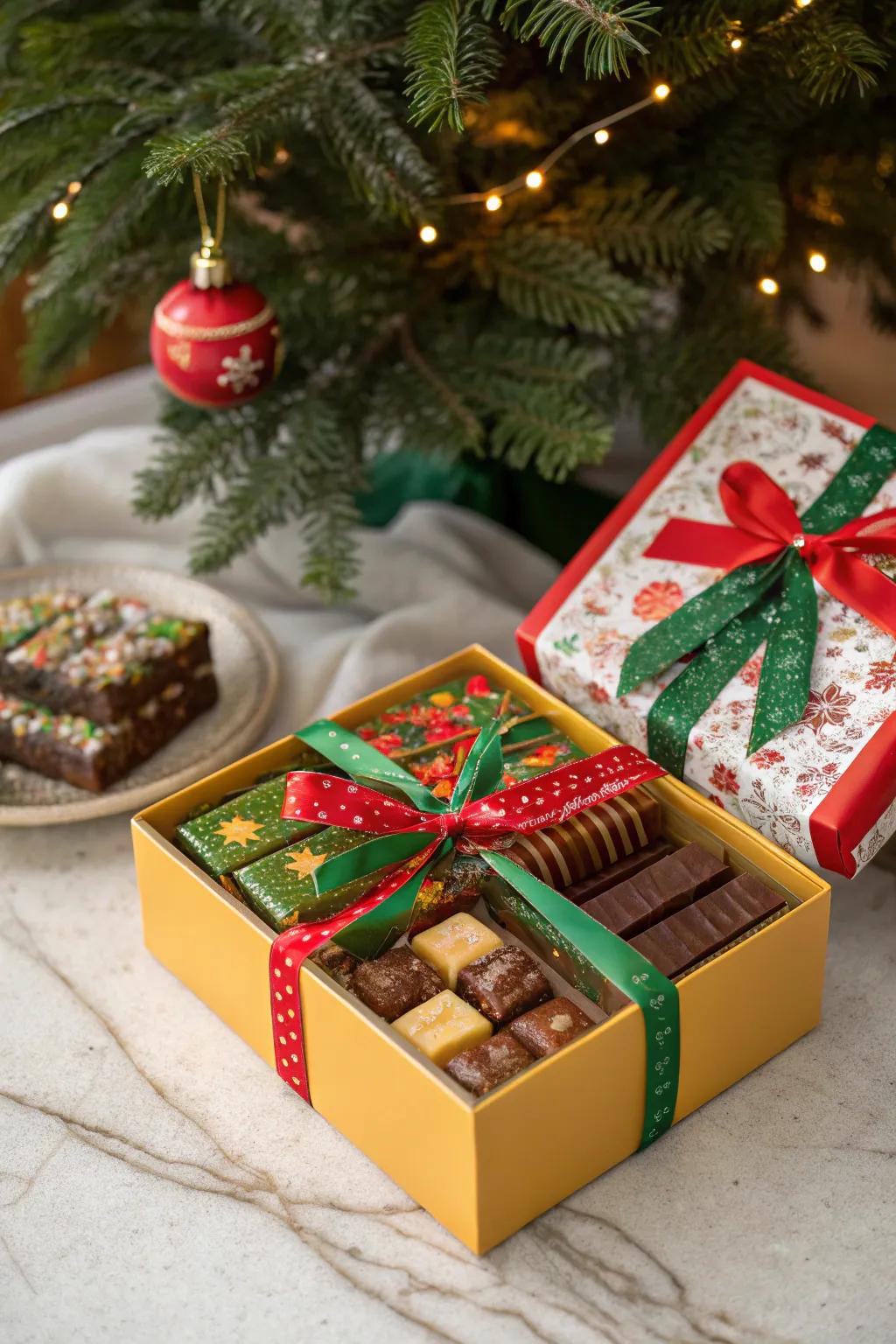 Candy bar gift boxes ready to spread holiday cheer.
