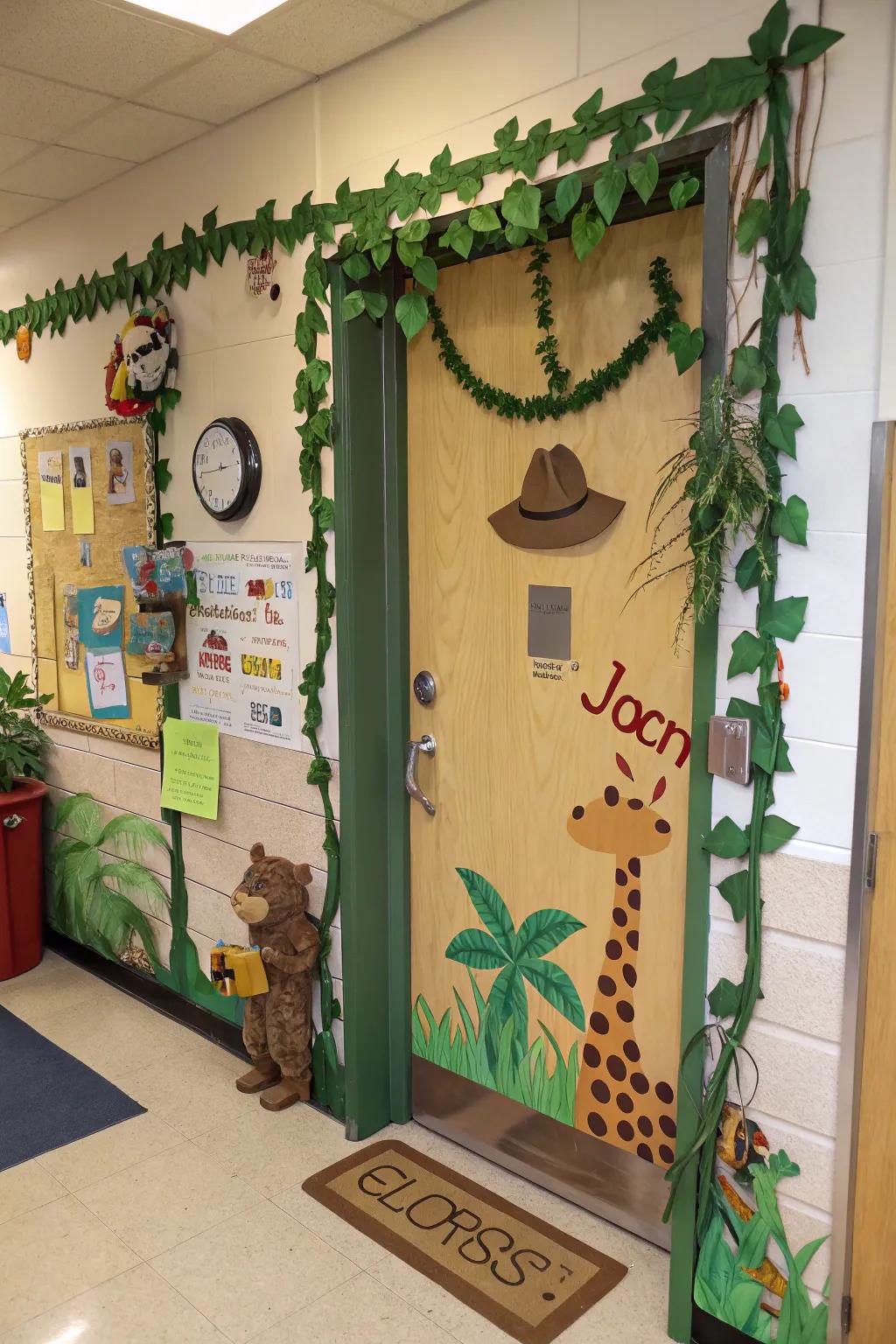 Explore the wild side of careers with a jungle-themed door.