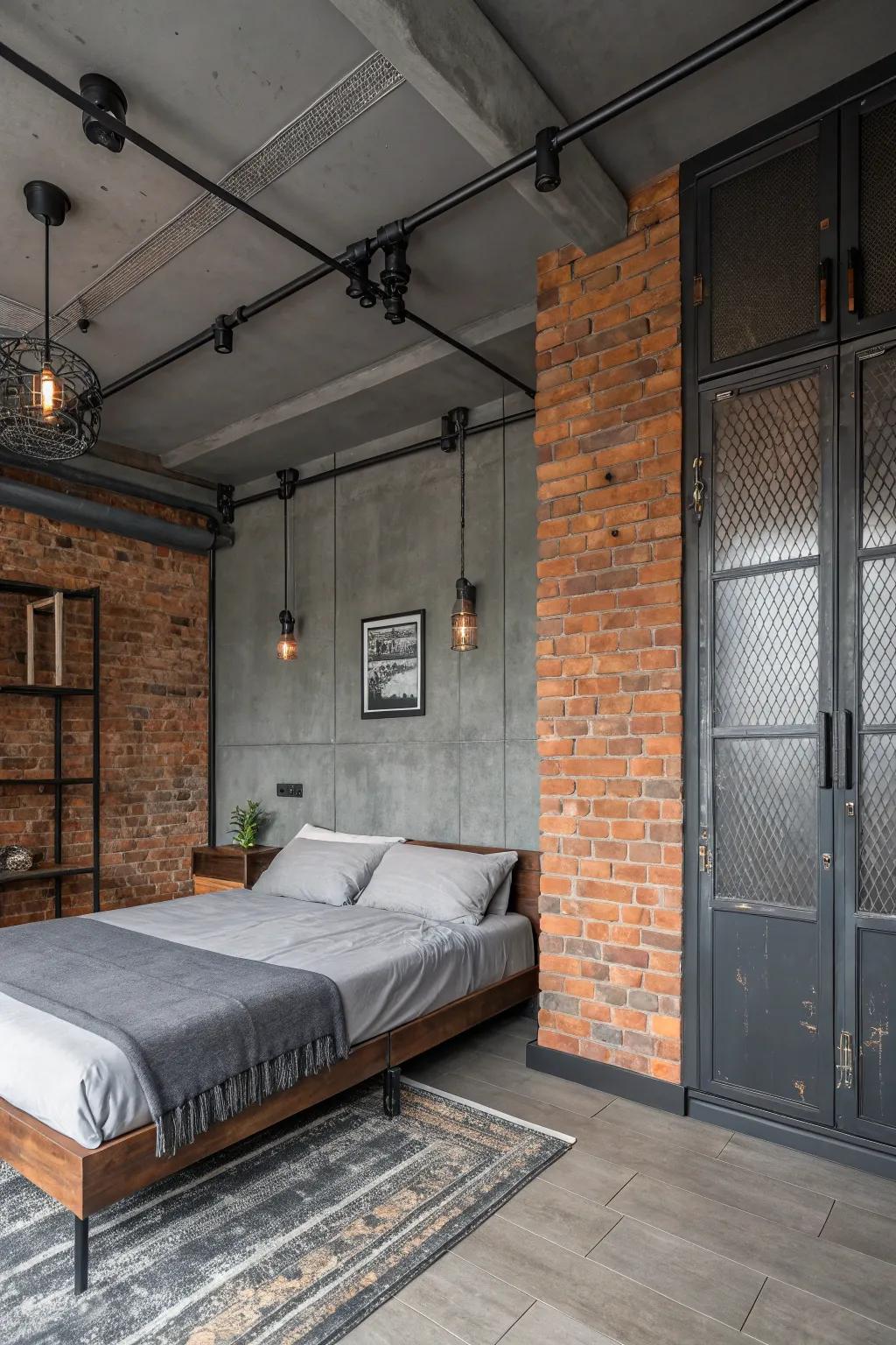 Industrial decor elements add an edge to charcoal settings.