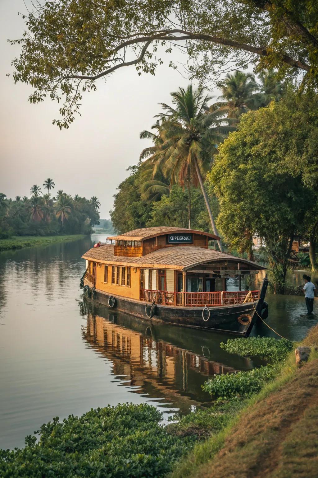 Charming houseboat offering a peaceful and unique living experience.