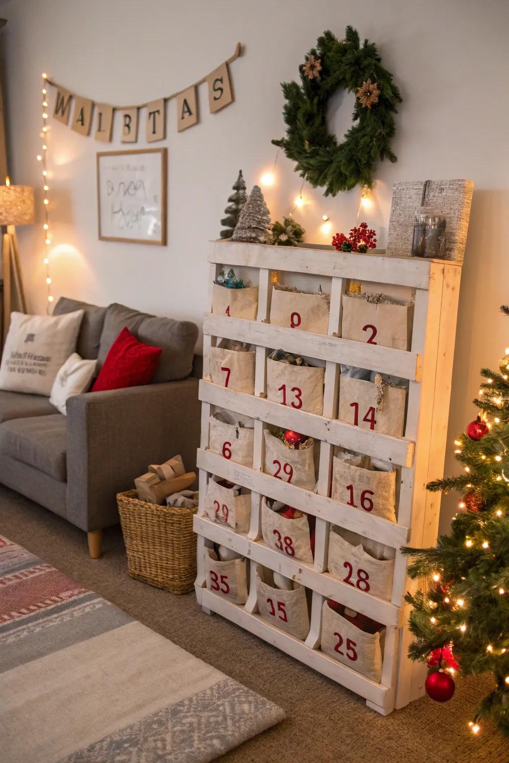 Count down to Christmas with a pallet Advent calendar.