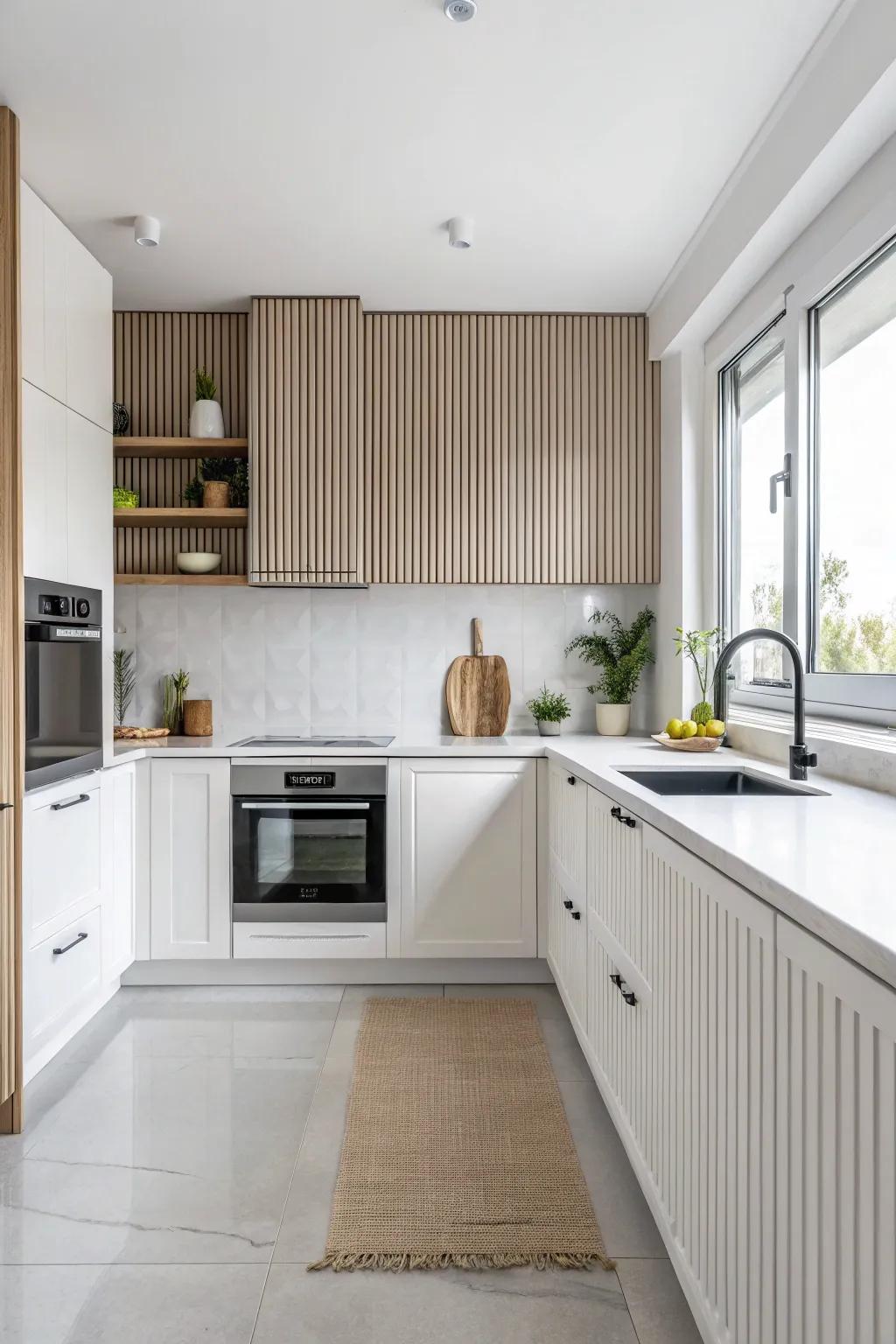 Reeded backsplash adds subtle texture to this classic kitchen.