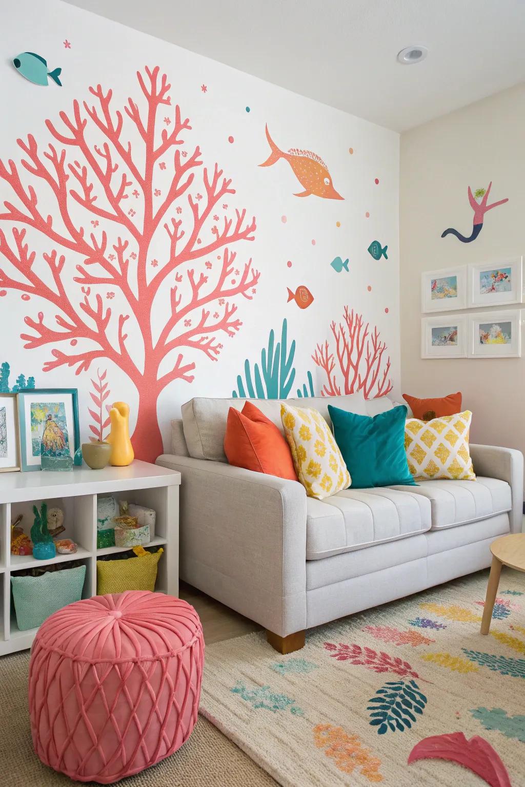 Coral reef adds a bold, tropical touch.