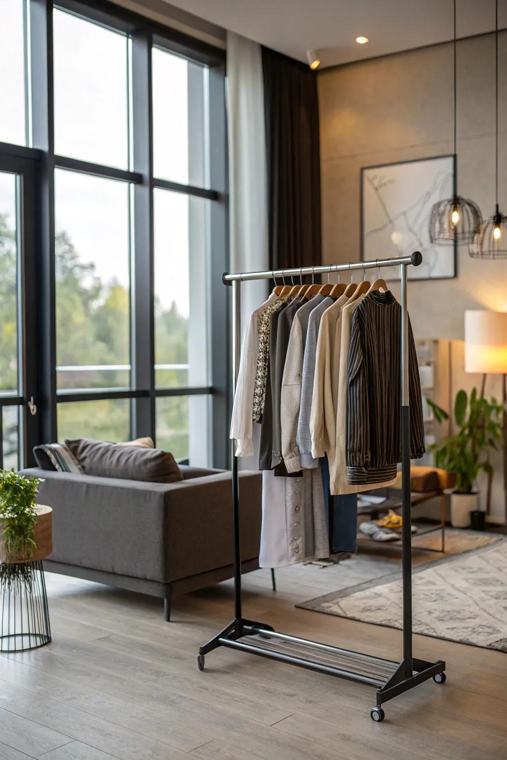 A freestanding garment rack that blends style with functionality.