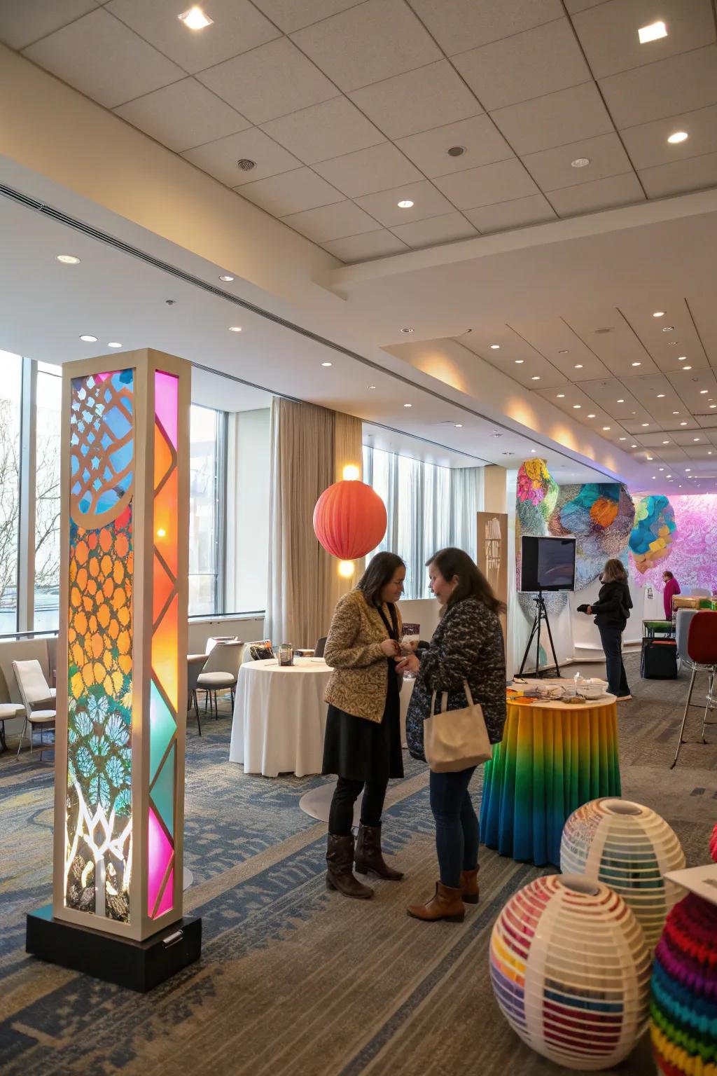 Art installations intrigue and engage attendees.