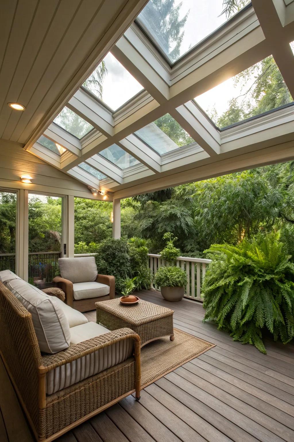 Skylights offer natural light and a connection to the sky.