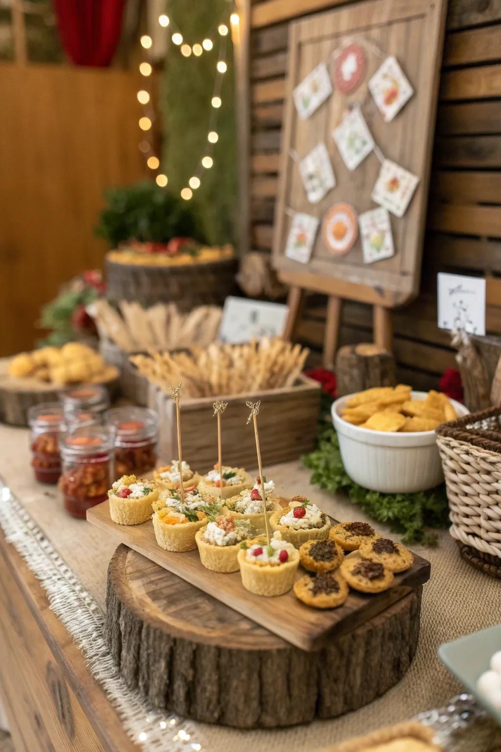 Themed snack displays offer visual appeal and tasty treats.