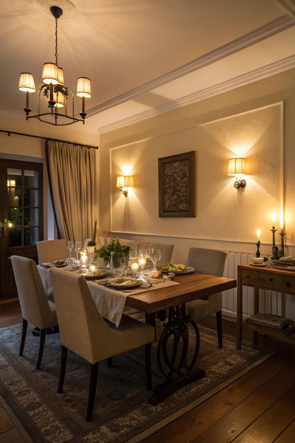 Dimmer switches provide a customizable lighting atmosphere.