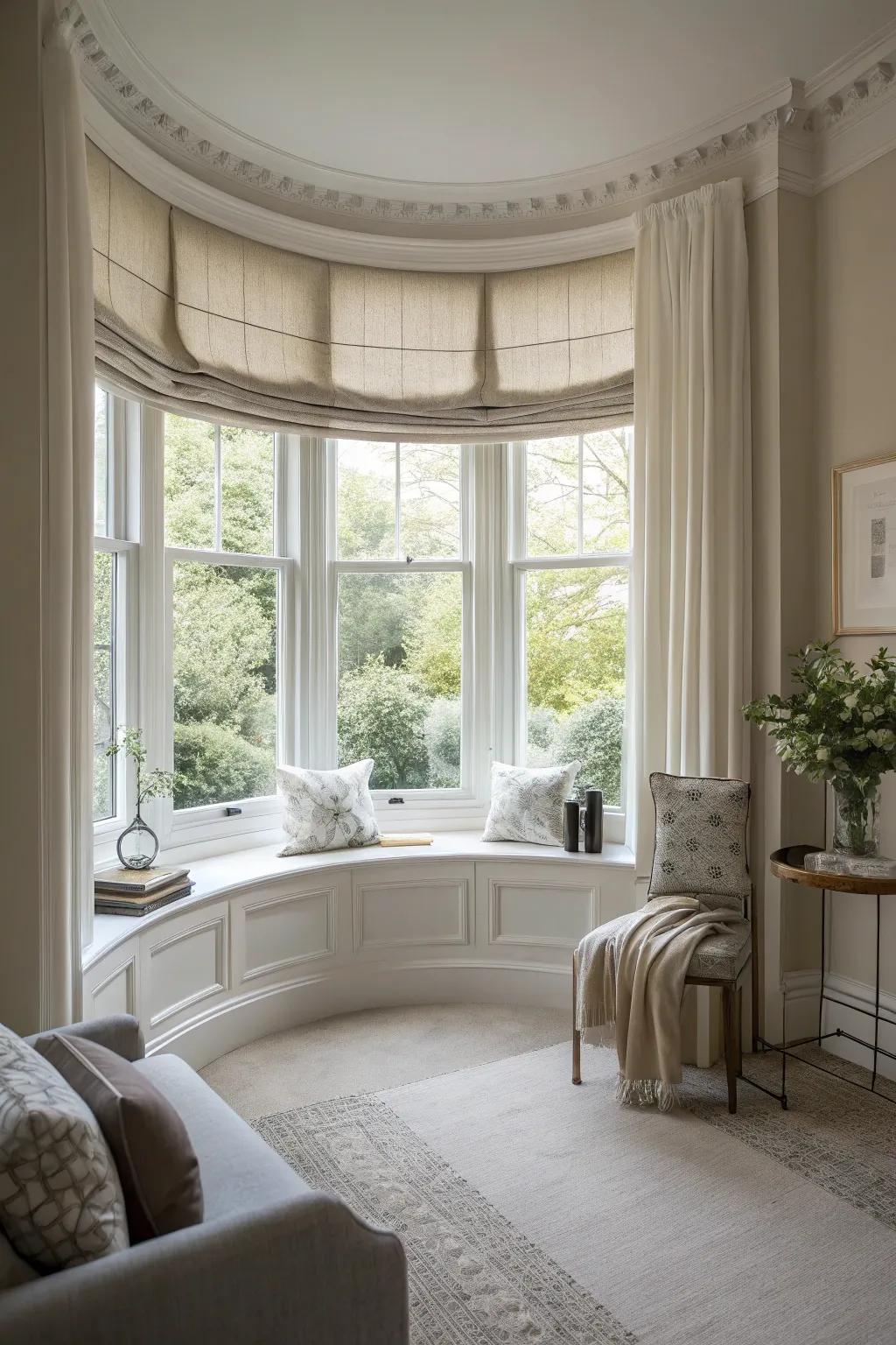 A minimalistic and elegant curved bay window setup.