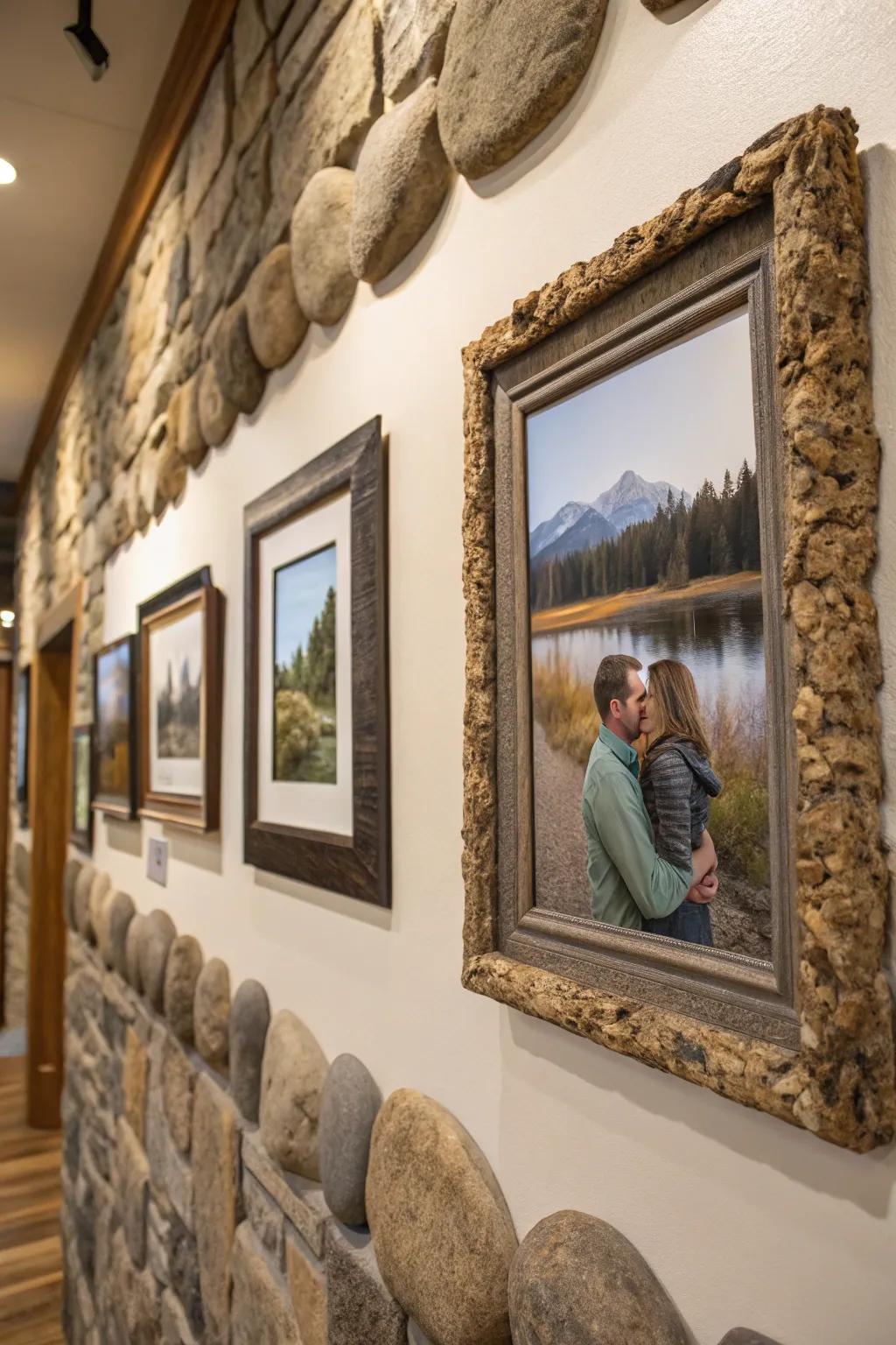 Give your photos a rustic charm with rock-adorned frames.