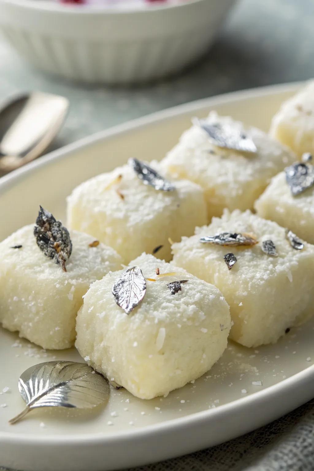 Coconut burfi bites, adding a sweet sparkle to your Diwali celebrations.