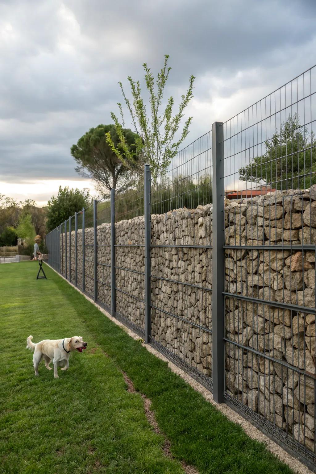 A bold and industrial gabion wall making a striking statement.