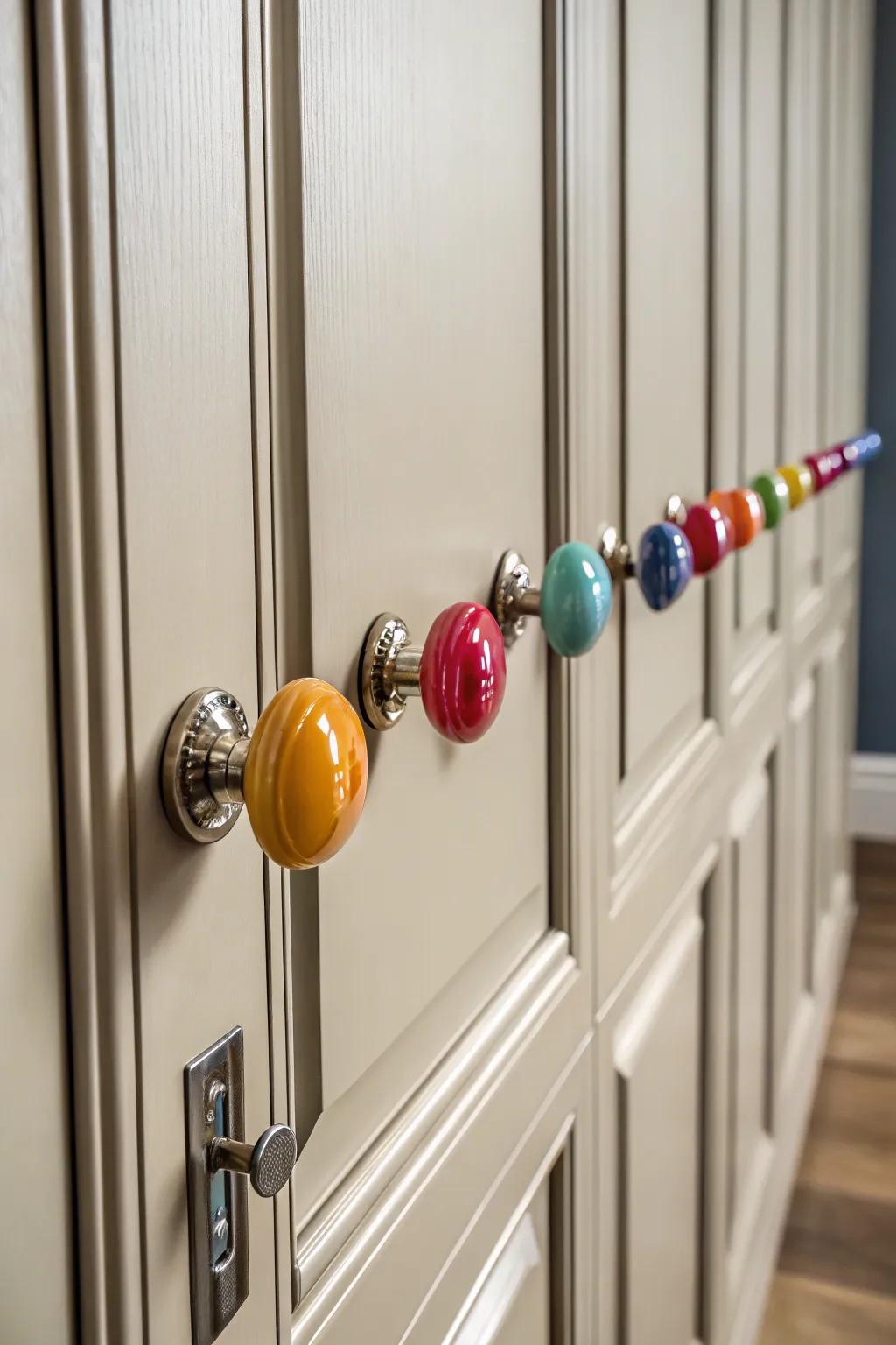 Enamel handles add vibrant color to any space.