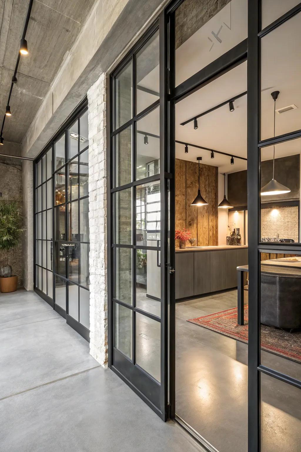 Achieve an industrial chic look with steel frame doors.