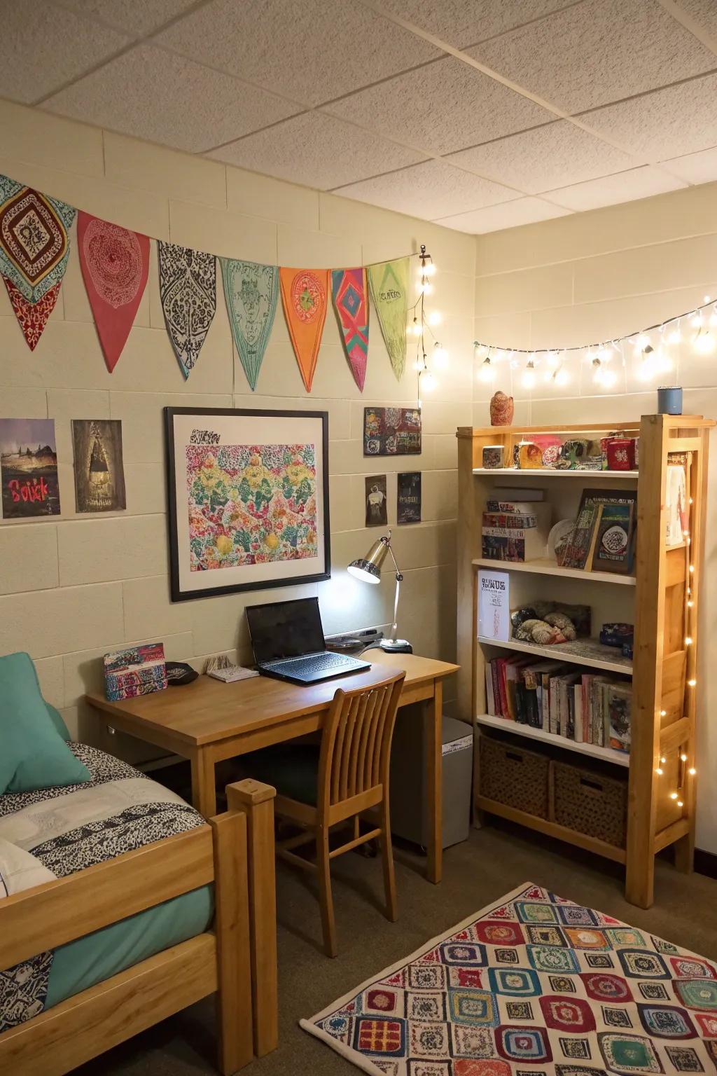 DIY elements in a dorm room, adding personal and unique touches to the decor.