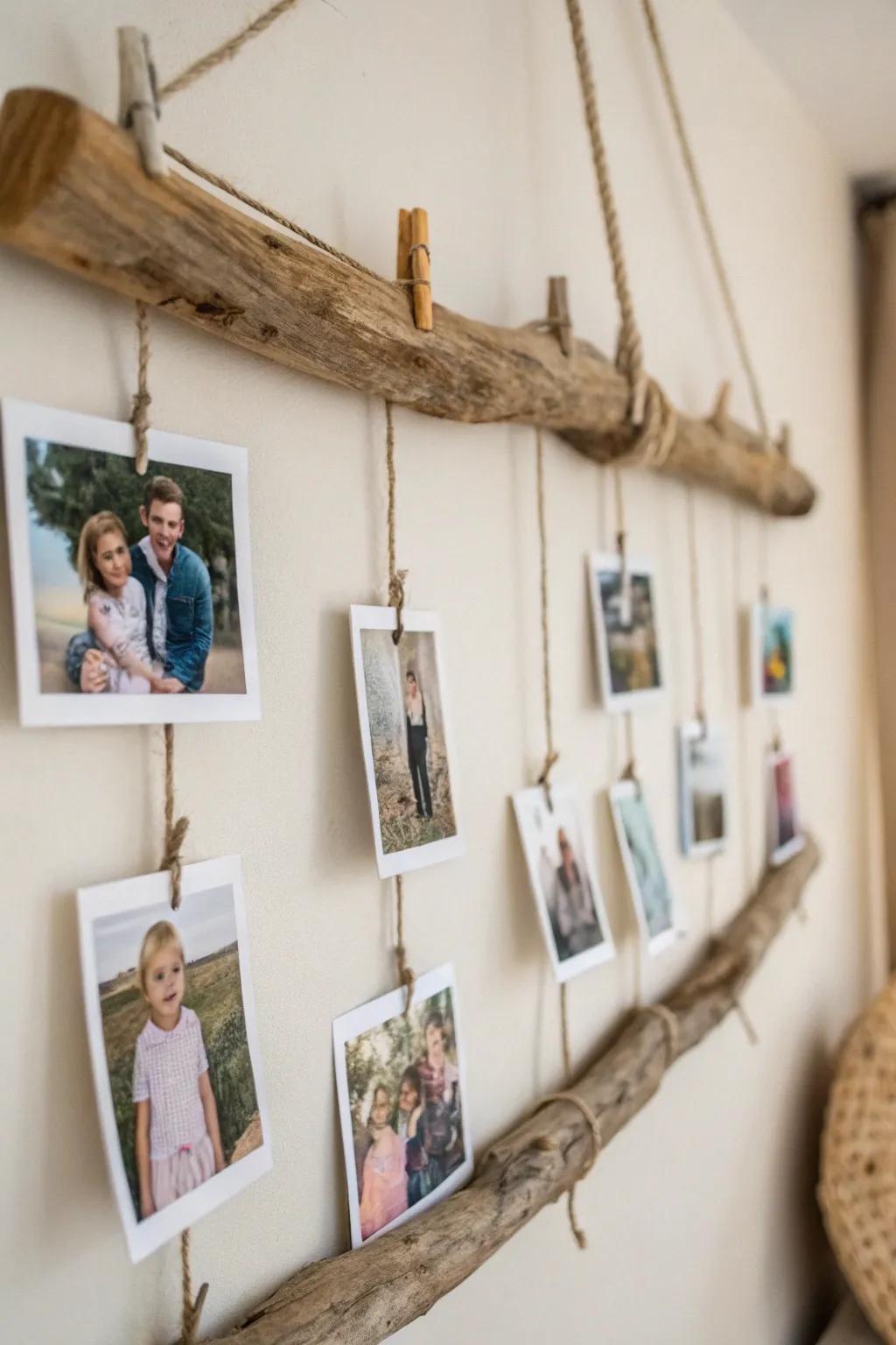 Showcase memories with a driftwood photo hanger.