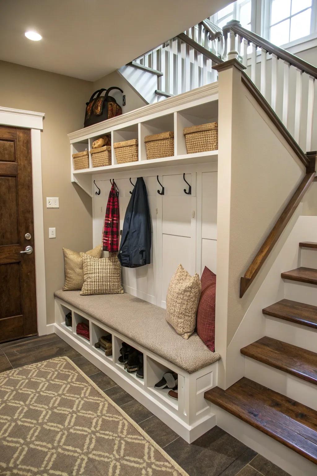 Maximize space with an understairs drop zone.