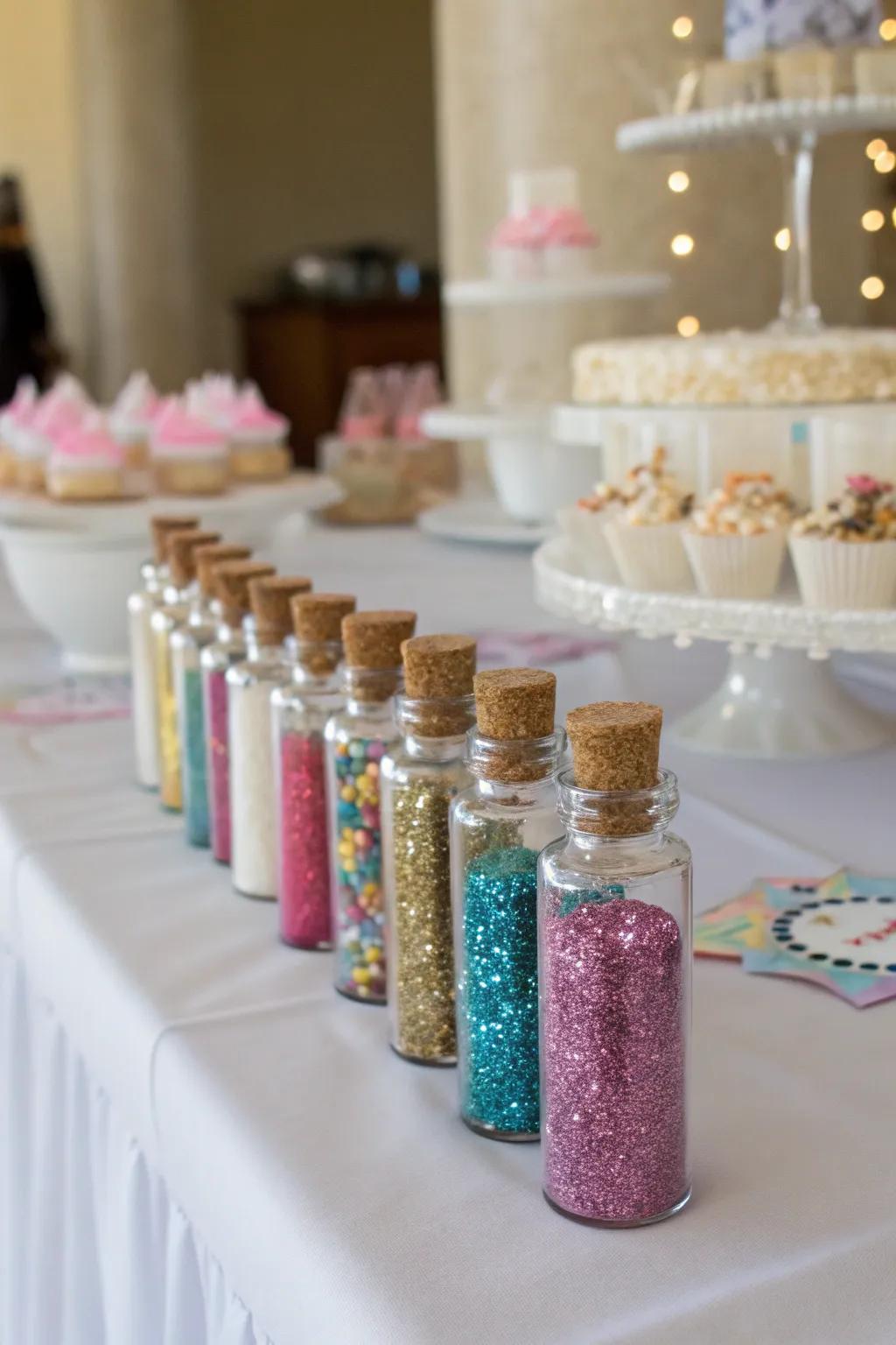 Fairy dust favors are a magical way for guests to remember the day.