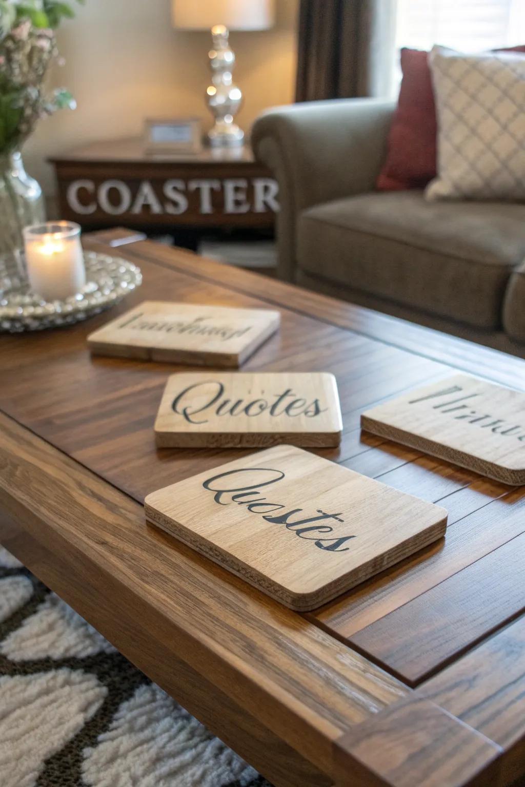 Engraved coasters add personality and humor to your living space.