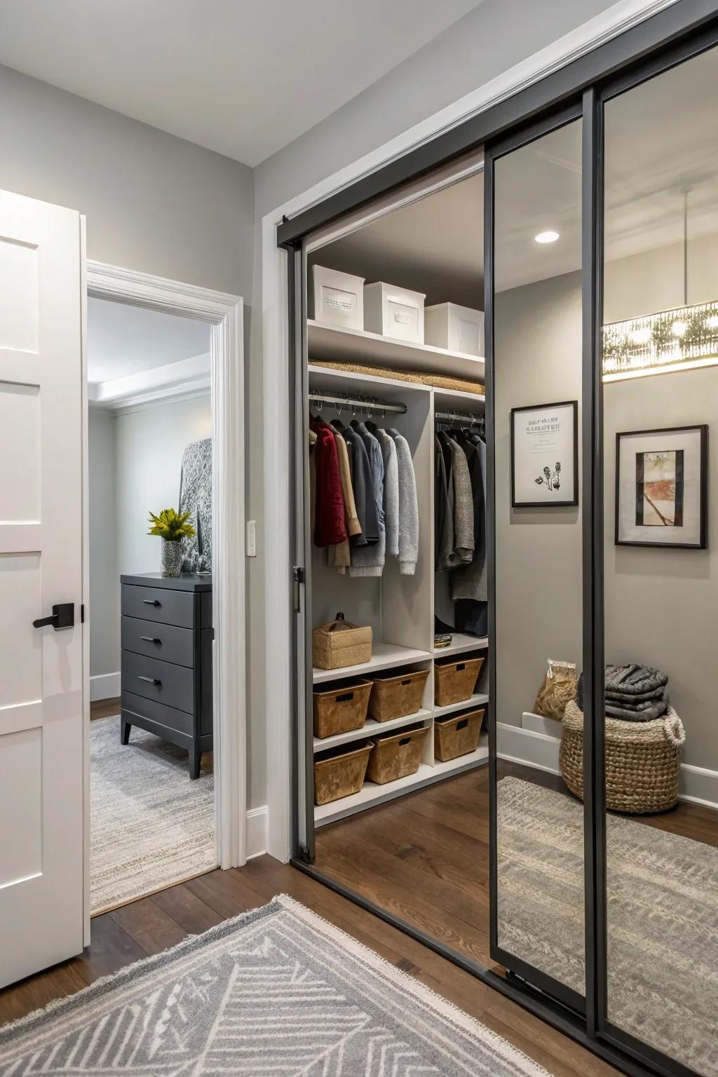 Sliding doors offer a sleek, space-saving solution.