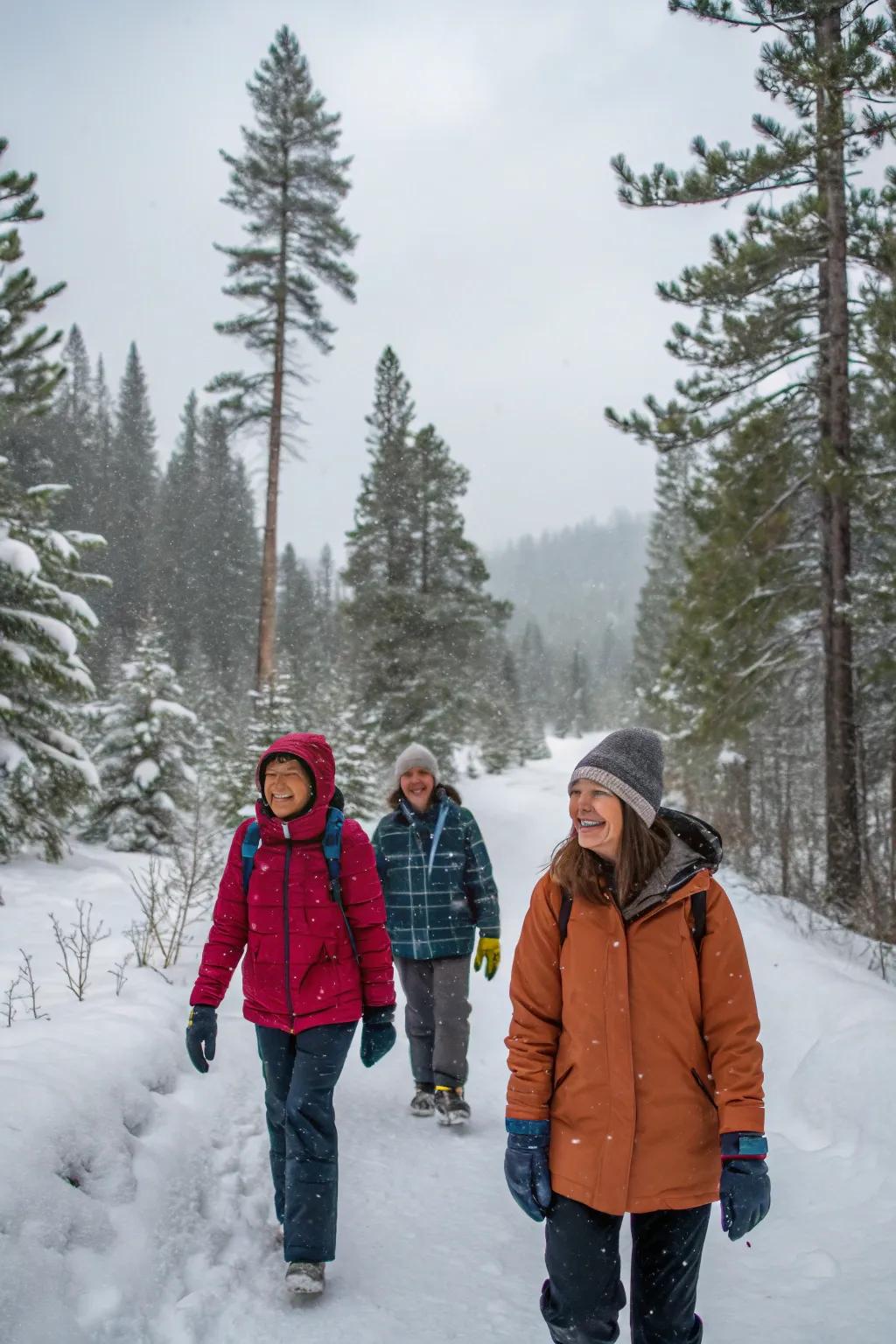 Capture the spirit of adventure with a family hike in a winter wonderland.