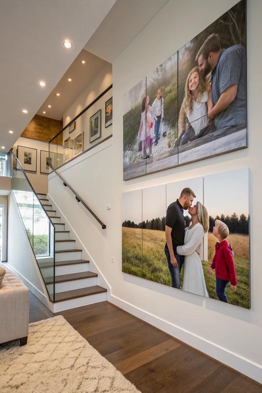 Bold canvas prints creating a modern focal point on the family wall.