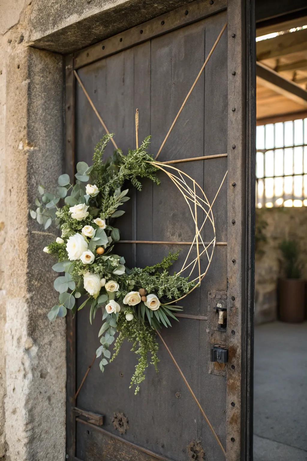 Contemporary elegance with a geometric wreath.