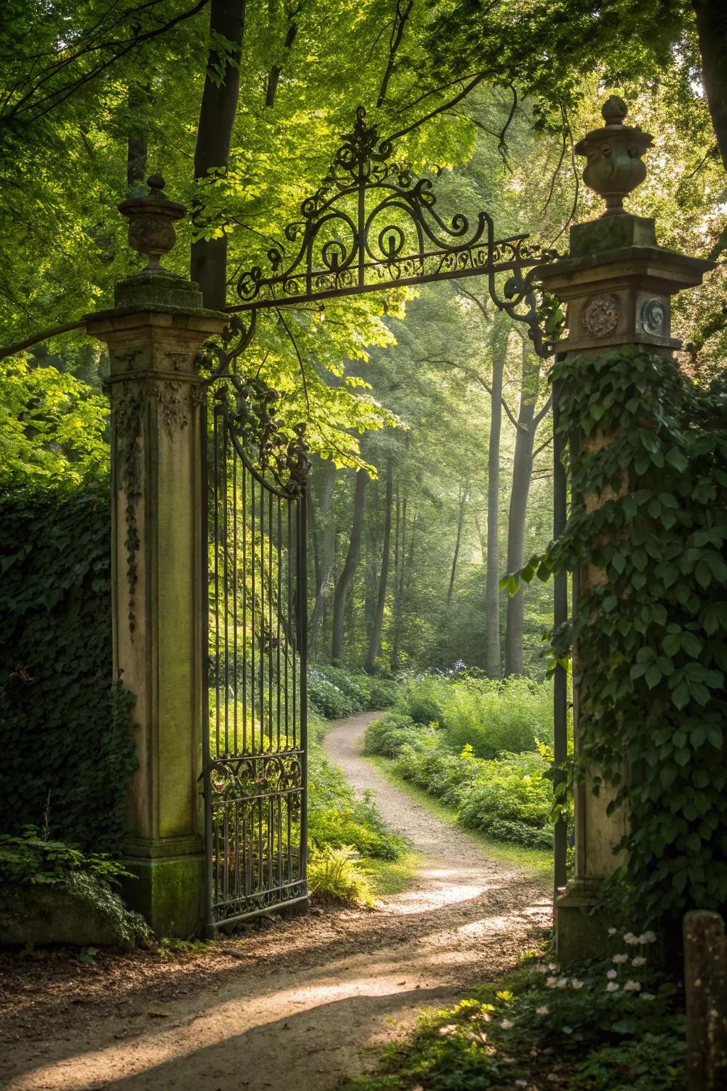 A secret garden gate that sparks curiosity and exploration.