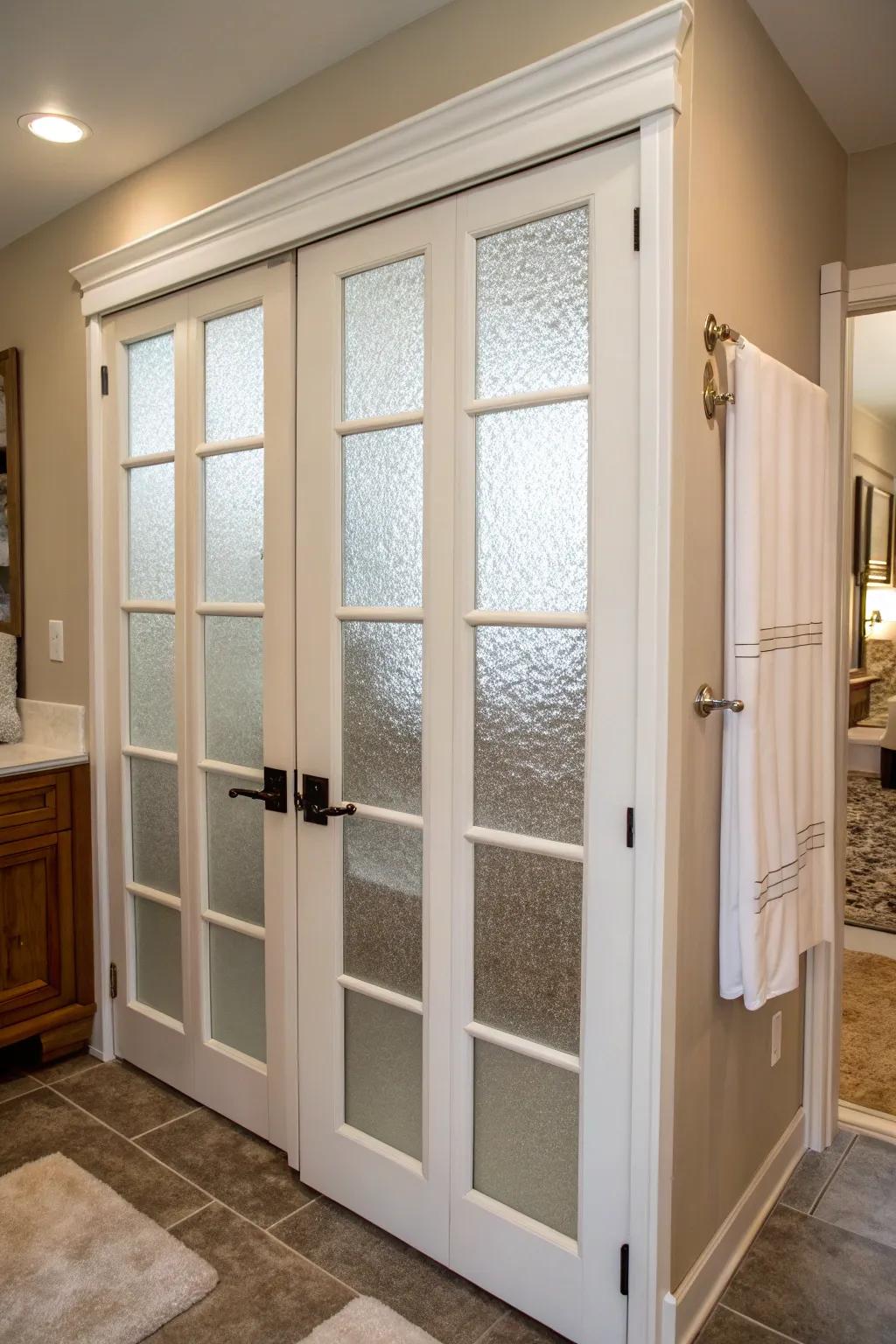 Frosted glass panes for privacy and style.