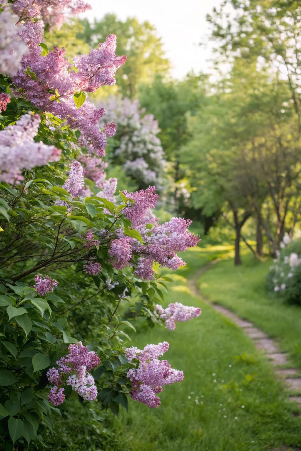 Lilac bushes filling the garden with sweet fragrance.