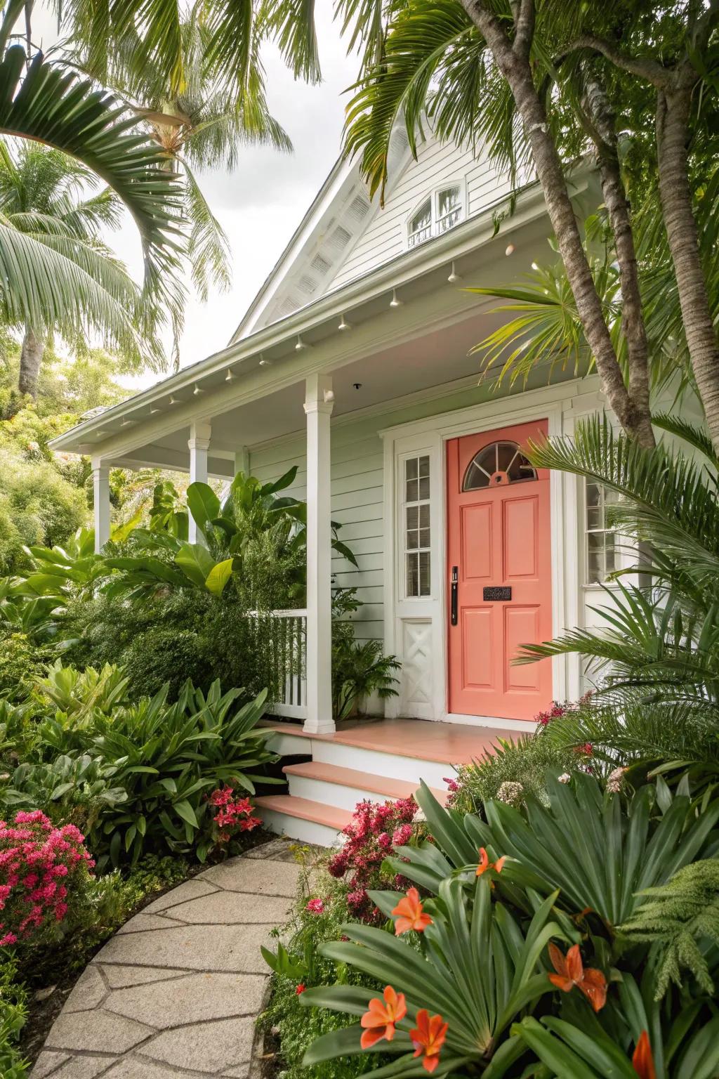 Coral brightens up any entrance with a tropical touch.