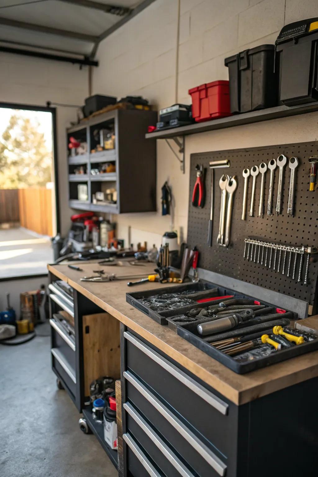 A workshop corner for creative projects and repairs.