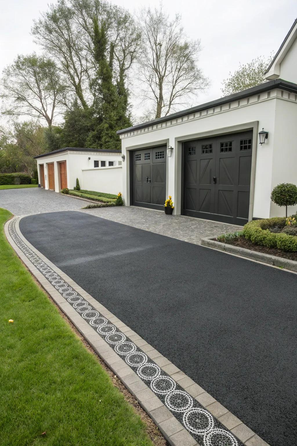 Asphalt driveways with stylish borders for a polished look.