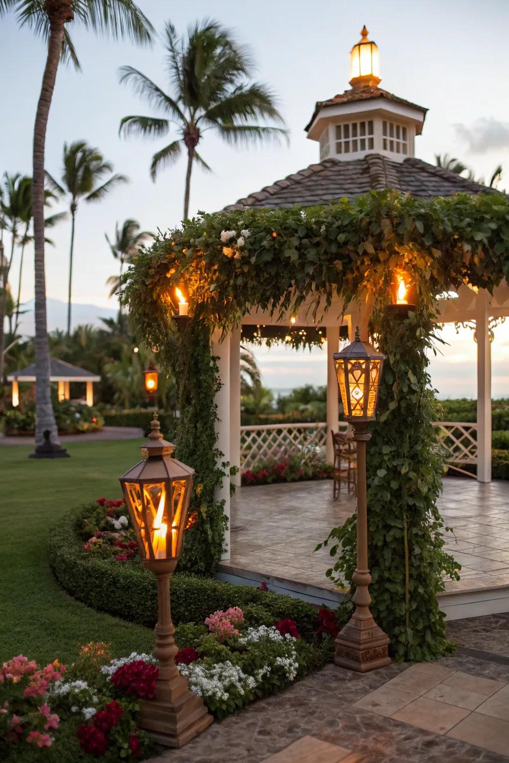 Tiki torches infuse your gazebo with a tropical, exotic flair.