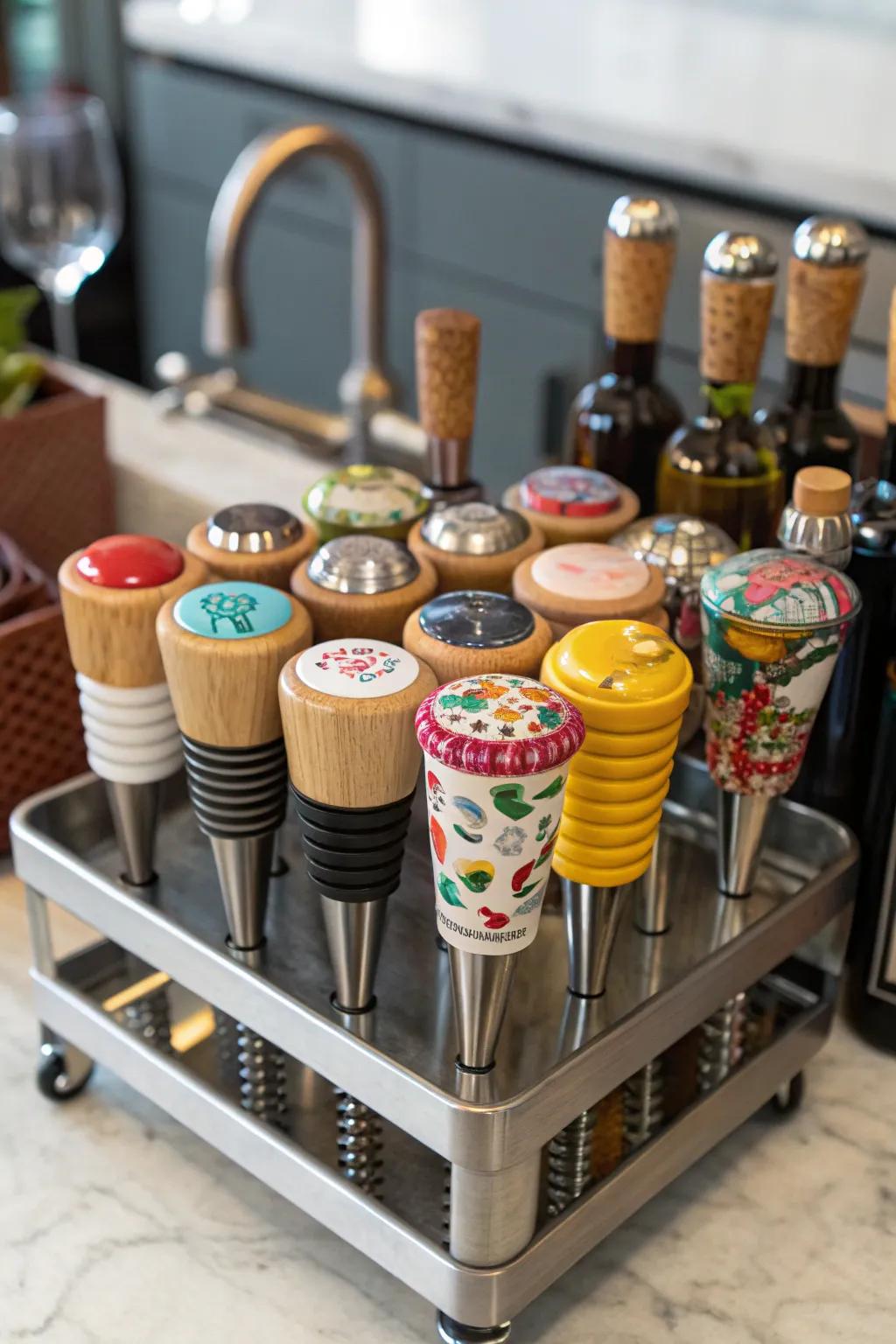 Keep bottles fresh with themed stoppers.