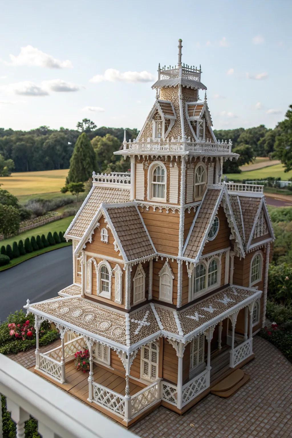 A grand Victorian mansion made of gingerbread.