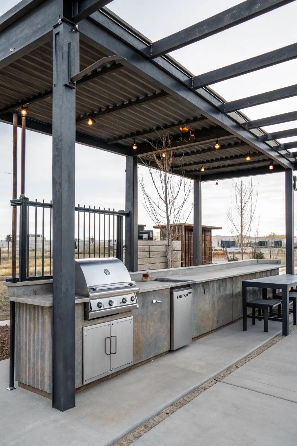 Bring an urban touch to your backyard with an industrial pavilion.