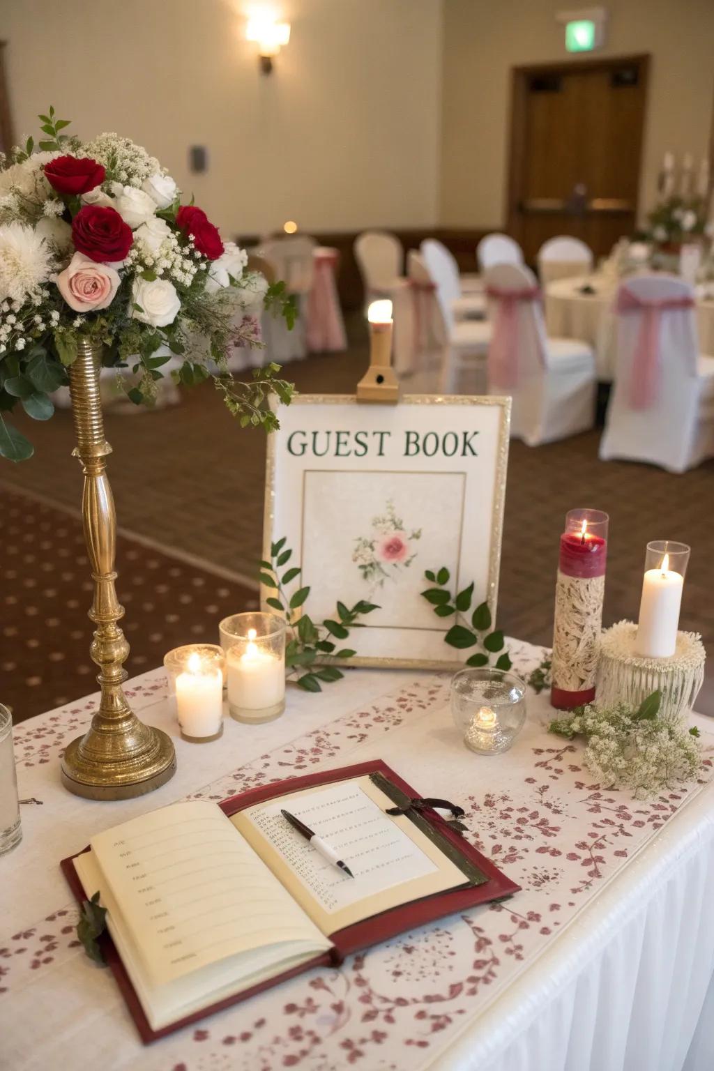 Themed decor creates a cohesive look for the guest book table.