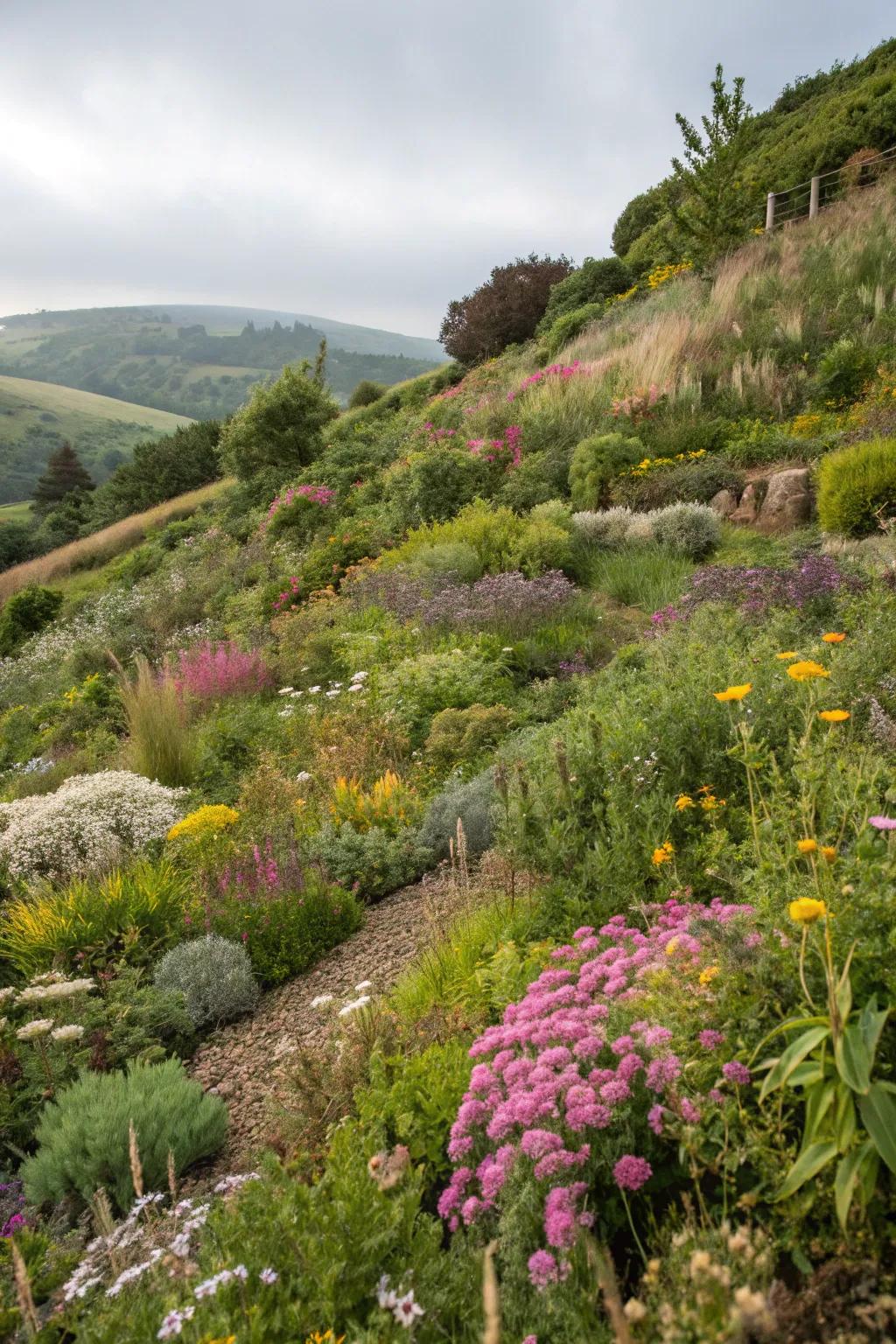 Native plants are an eco-friendly and low-maintenance choice for hillside gardens.